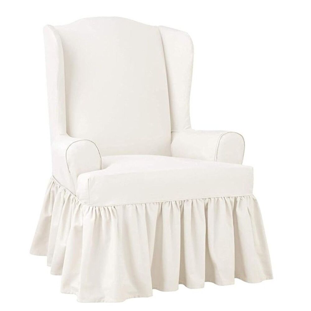 Slipcover 1-piece for wing chair/armchair Ivory white color with drapes cotton